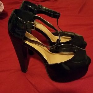 Black patent leather style platform shoes